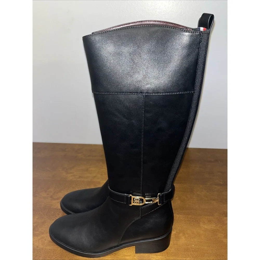 Tommy Hilfiger Twionni Size 8M Casual Tall Knee High Riding Boots Side Zip Black